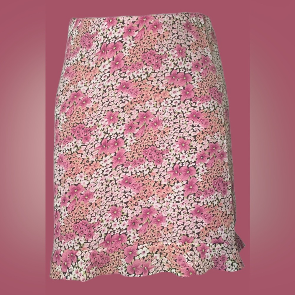Kathie Lee Collection Womens Floral Ruffle Edge Circle Skirt Pink XLarge